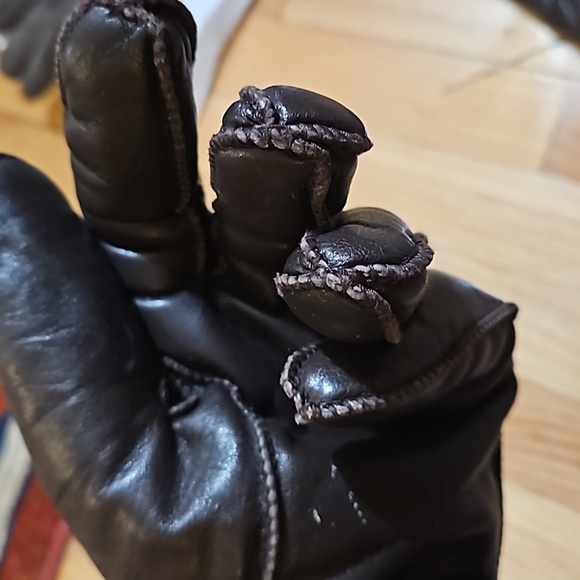 FIRM$ Men's Black Leather Brown Fur lined gloves empire fingers vintage - Picture 2 of 9